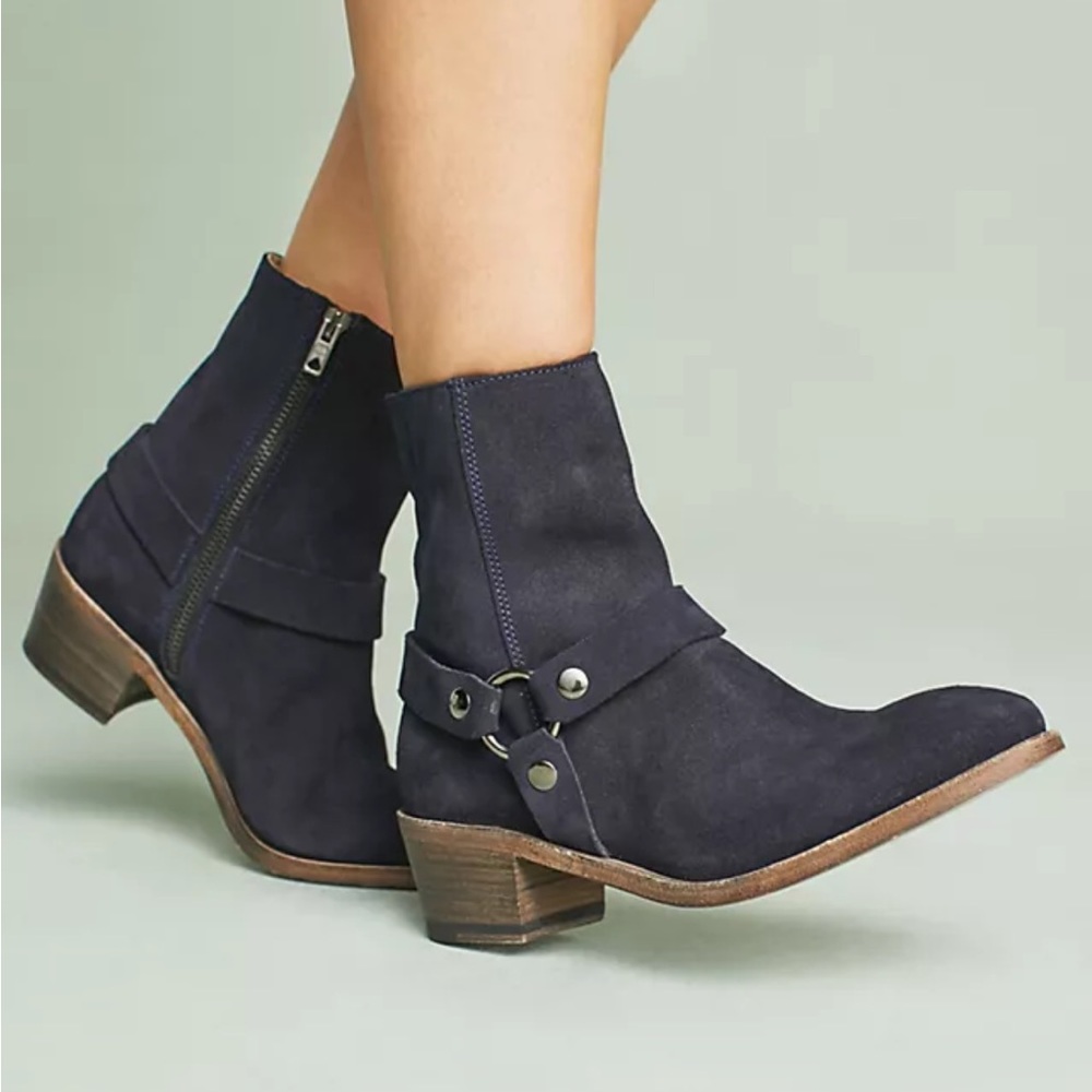 Black leather suede buckle booties